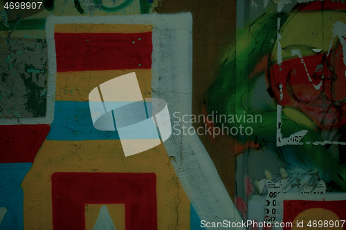 Image of Colorful abstract geometric graffiti on a wall