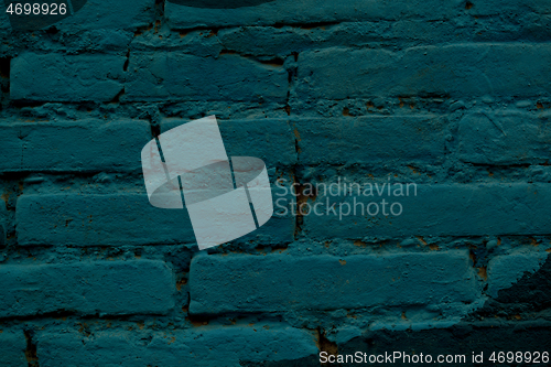 Image of Painted blue brick wall background texture