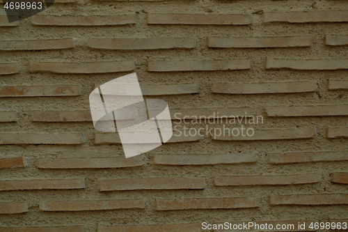 Image of Old brick wall background texture with long bricks