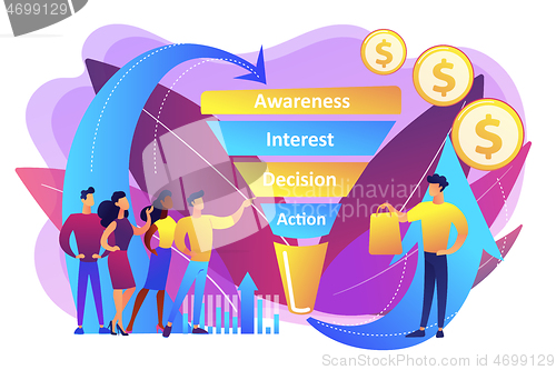 Image of Sales funnel management concept vector illustration.