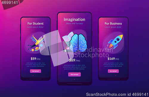 Image of Imagination, ideas and fantasy app interface template.