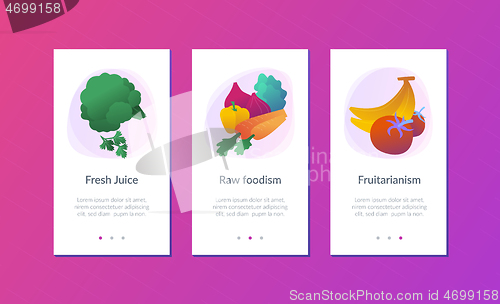 Image of Vegan raw food app interface template.