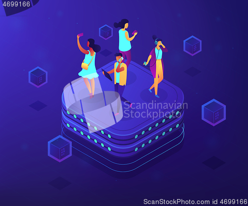 Image of Social network behavior concept vector isometric illustration.