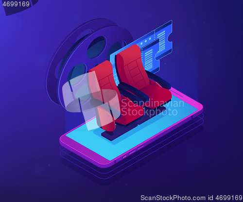 Image of Buying tickets online isometric 3D concept illustration.