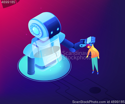 Image of Human-robot interaction concept vector isometric illustration.