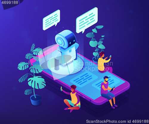 Image of Messenger chatbot concept vector isometric illustration.