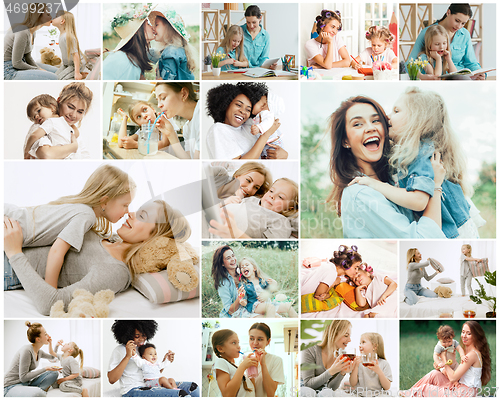 Image of Young mother and her little daughter hugging and kissing