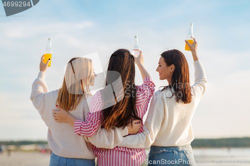 Image of young women toasting non alcoholic drinks on beach