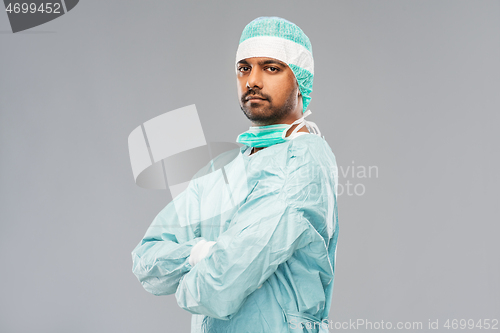 Image of indian male doctor or surgeon in protective wear