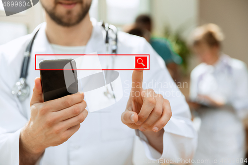 Image of Medical technology and doctor staff service concept.