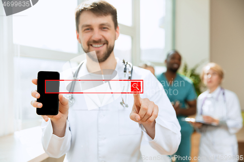 Image of Medical technology and doctor staff service concept.