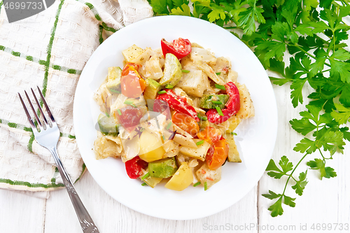 Image of Ragout vegetable with zucchini on light board top