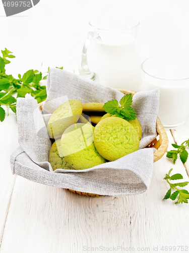 Image of Cookies mint in basket on wooden board