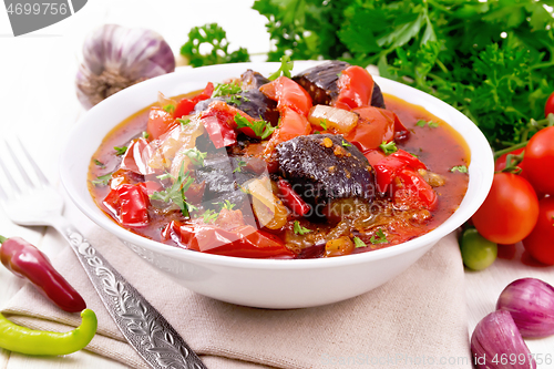 Image of Ragout vegetable with eggplant on board