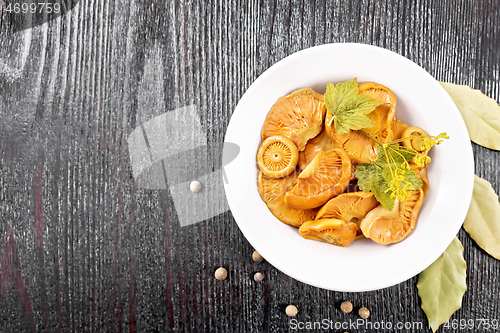 Image of Mushrooms salted in plate on black board top