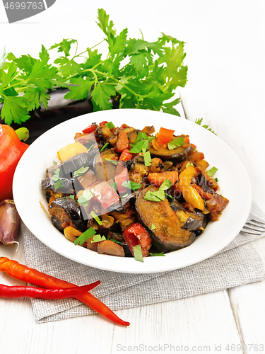 Image of Ragout with eggplant and pepper on napkin