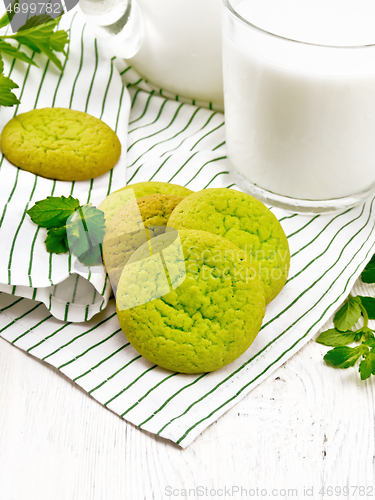 Image of Cookies mint with napkin on wooden board