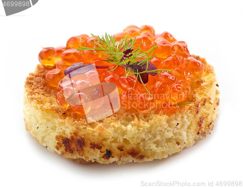 Image of toasted bread with red caviar