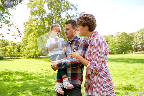 Image of happy family at summer park