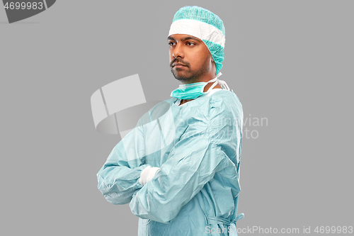 Image of indian male doctor or surgeon in protective wear