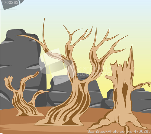 Image of Vector illustration to deserts with dry tree and stone