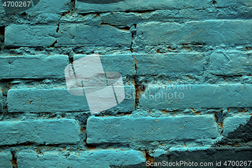 Image of Painted blue brick wall background texture