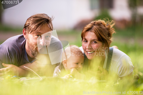 Image of hipster family relaxing in park