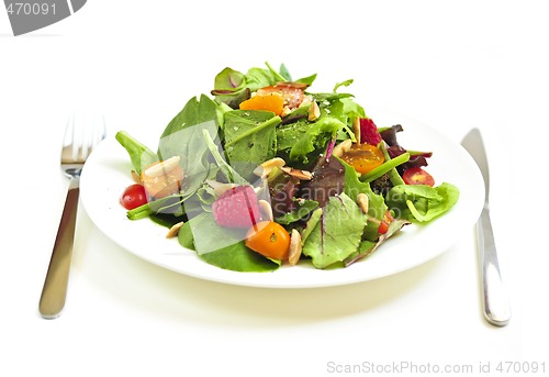 Image of Plate of green salad on white background