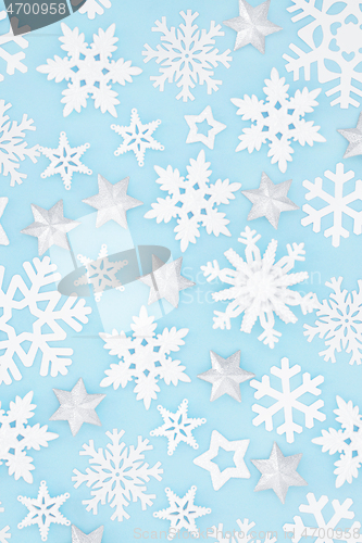 Image of Christmas Snowflakes and Stars Background Composition