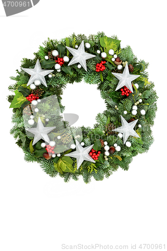 Image of Christmas Silver Star and Winter Greenery Wreath