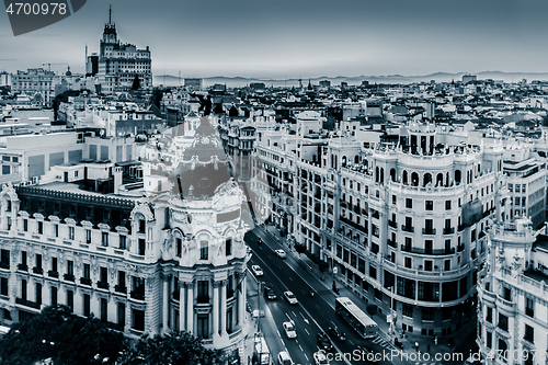 Image of Panoramic view of Gran Via, Madrid, Spain.