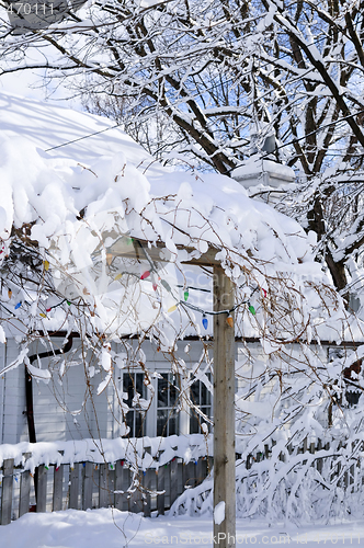 Image of Front yard of a house in winter