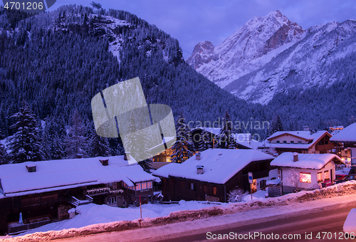 Image of mountain village in alps  at night