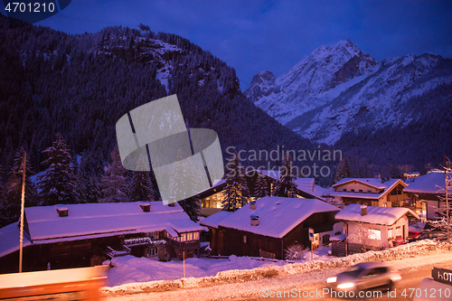 Image of mountain village in alps  at night