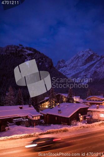 Image of mountain village in alps  at night