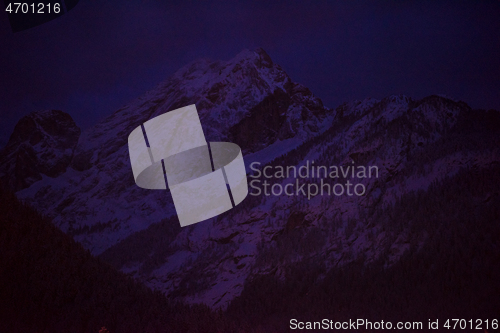 Image of mountain village in alps  at night