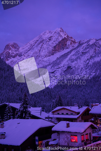 Image of mountain village in alps  at night