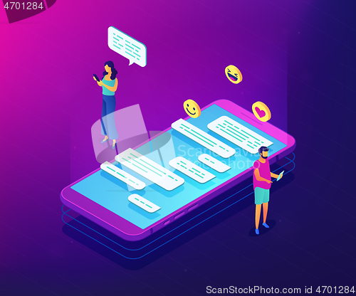 Image of Messaging application isometric 3D concept illustration.