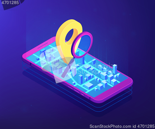 Image of Mobile tracking soft isometric 3D concept illustration.