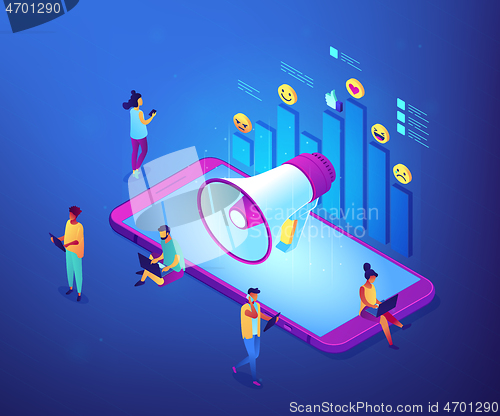 Image of Social media marketing isometric 3D concept illustration.