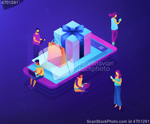 Image of Mobile store app isometric 3D concept illustration.