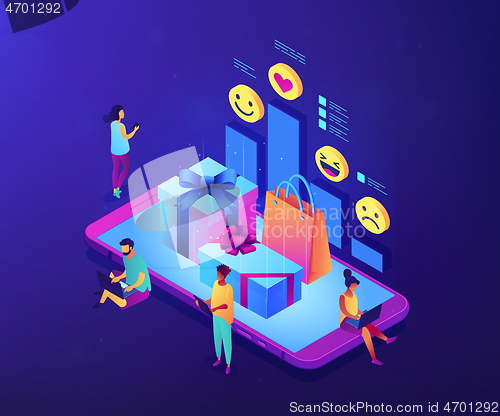 Image of Online gift review isometric 3D concept illustration.