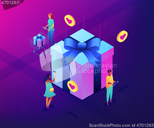 Image of Choosing gift idea isometric 3D concept illustration.