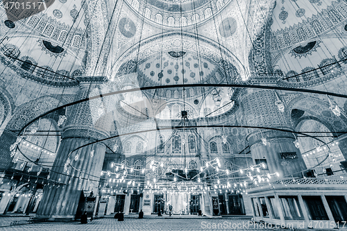 Image of Interior of the Sultanahmet Blue Mosque in Istanbul, Turkey.