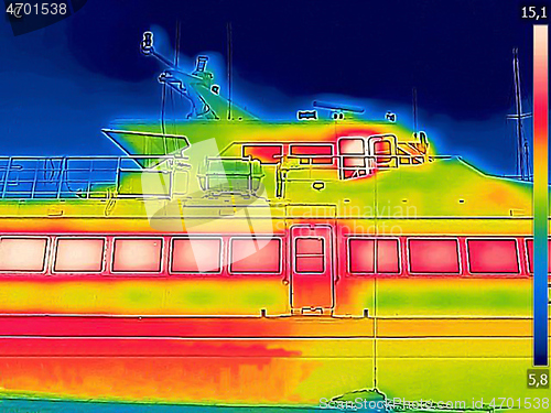 Image of Detecting Heat Loss Outside anchored luxury private motor yacht 
