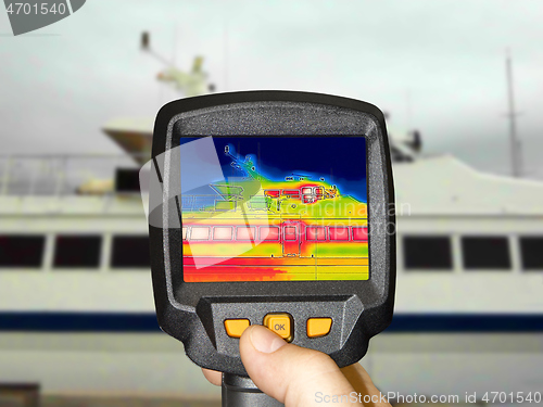 Image of Recording Heat Loss Outside anchored luxury private motor yacht 