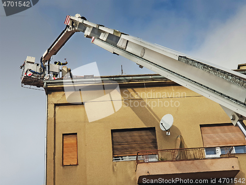 Image of Firefighters are repairing the chimney after Zagreb earthquake