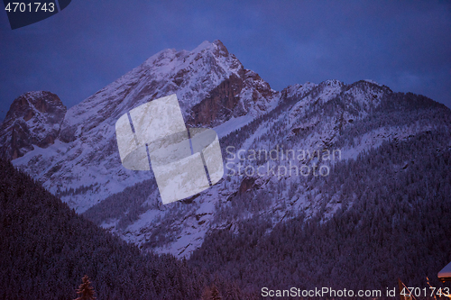 Image of mountain village in alps  at night