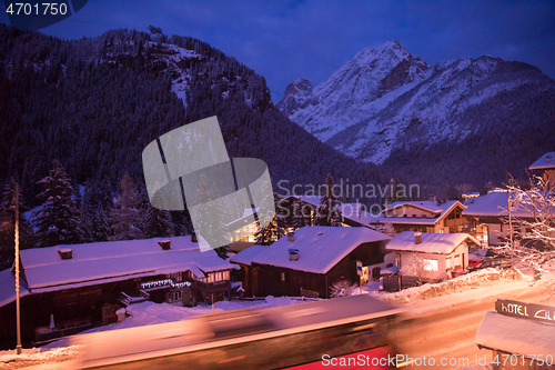 Image of mountain village in alps  at night