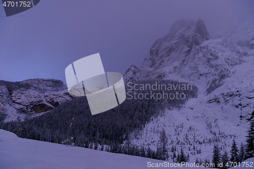 Image of mountain village in alps  at night